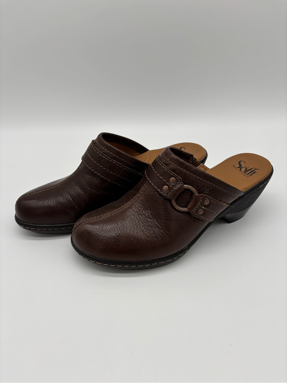 Sofft Camden Hero Brown Leather Mule Clogs Womens Size 7.5 M Comfort Shoes